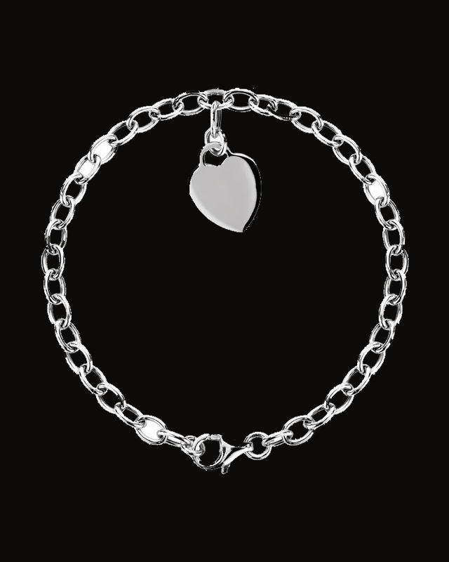 Rolo Bracelet With Heart Charm — Rhodium-Plated on Sterling Silver