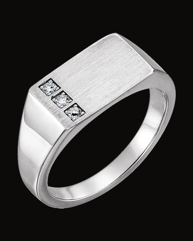 1/10 CTW Natural Diamond Rectangle Signet Ring — Sterling Silver · 3.35 mm
