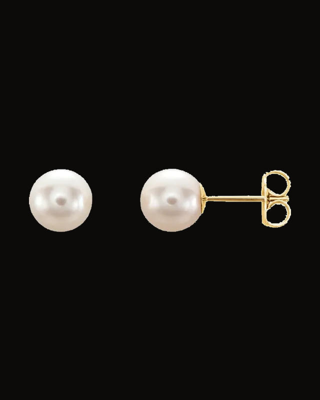 Cultured White Freshwater Pearl Earrings — 14K Yellow / White Gold