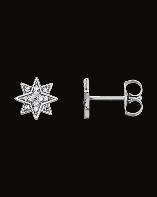 0.08 CTW Natural Diamond Star Earrings — Rhodium-Plated on 14K White Gold