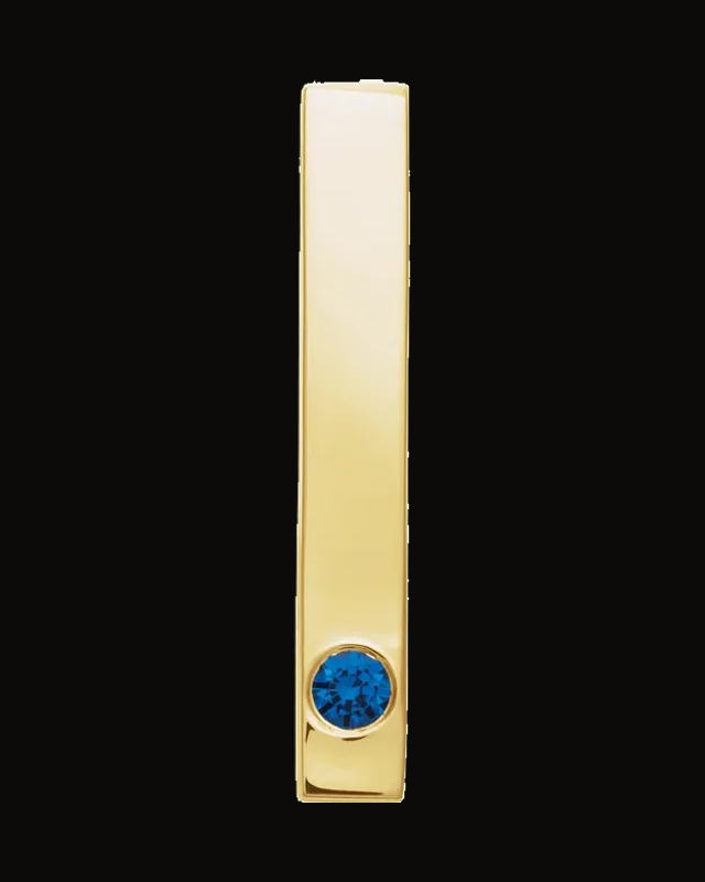 Natural Blue Sapphire Engravable Family Bar Pendant — 14K Yellow Gold · 2.5 mm