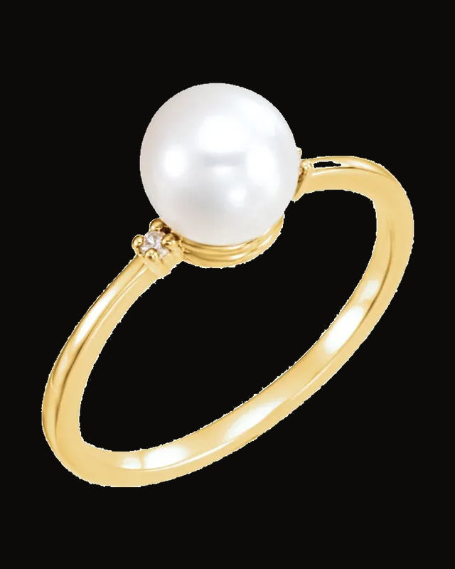 Cultured White Freshwater Pearl And 0.02 CTW Natural Diamond Ring — 14K Yellow Gold · 1.51 mm