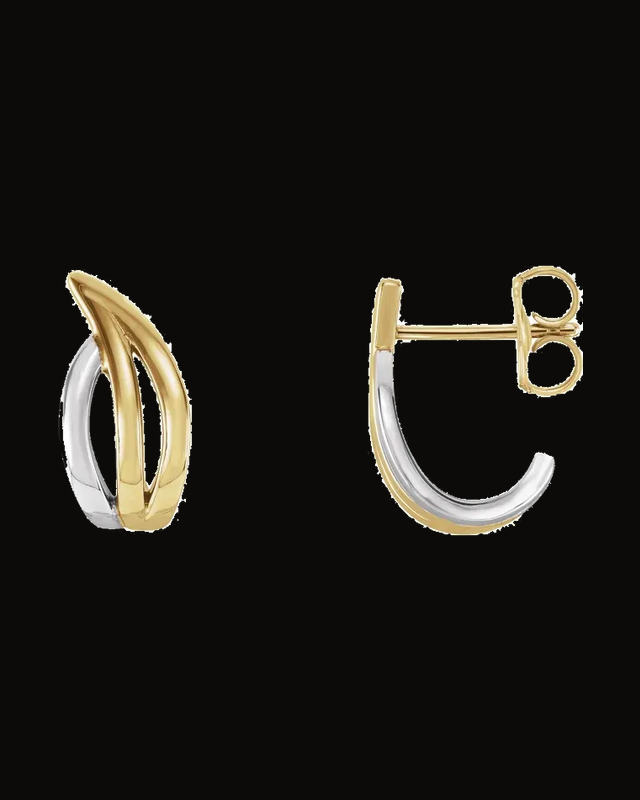 Freeform J-Hoop Earrings — Rhodium-Plated on 14K Yellow & White Gold