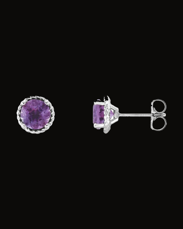 Natural Amethyst Rope Earrings With Backs — Rhodium-Plated on 14K White Gold · 6 mm