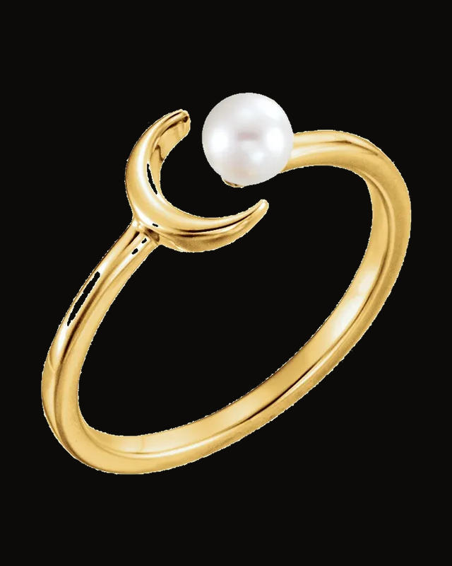 Cultured White Freshwater Pearl Crescent Moon Ring — 14K Yellow Gold · 1.49 mm · Size 7