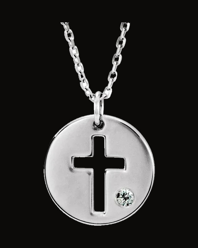 Pierced Cross Disc Necklace or Pendant — Sterling Silver · 2 mm