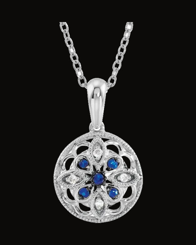 Natural Blue Sapphire & 0.03 CTW Natural Diamond Necklace — Rhodium-Plated on Sterling Silver