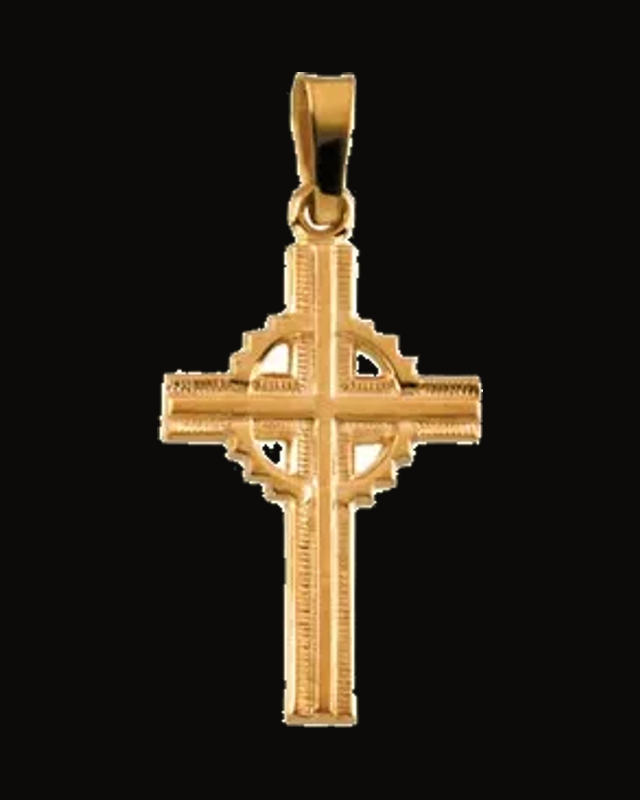 Celtic-Inspired Cross Pendant — 14K Yellow Gold