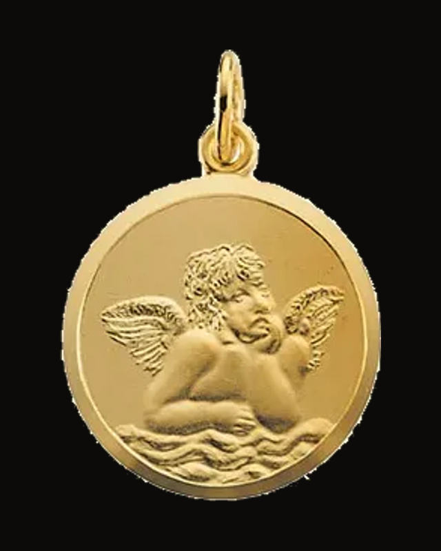 Cherub Medal Pendant — 14K Yellow Gold