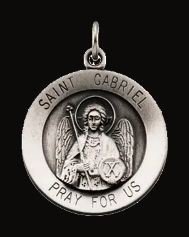 St. Gabriel Medal Necklace or Pendant — Rhodium-Plated on Sterling Silver