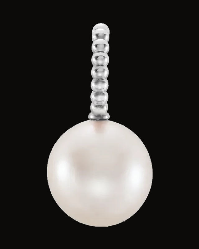 Cultured White Freshwater Pearl Beaded Pendant — Rhodium-Plated on 14K White Gold
