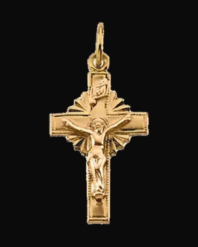 Hollow Crucifix Pendant — 14K Yellow Gold