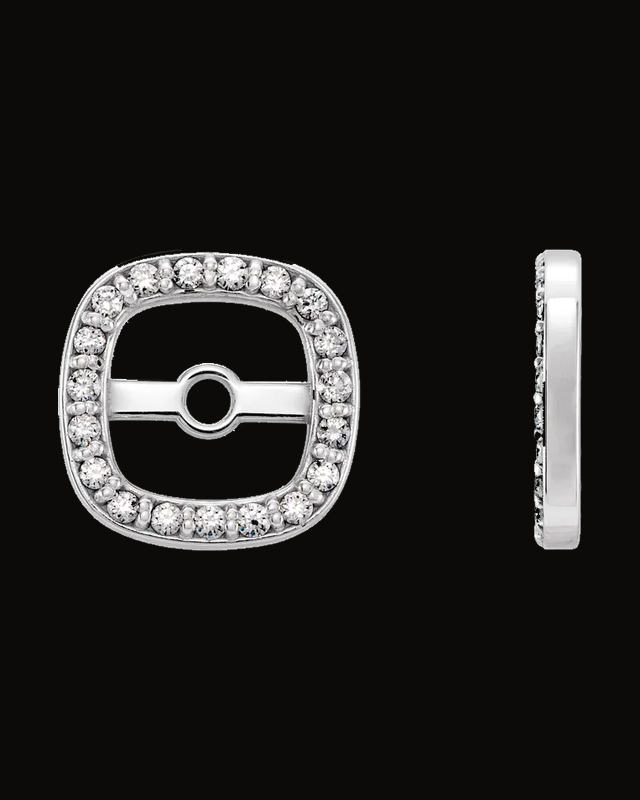 Cushion Frame Halo-Style Earring Jackets — Rhodium-Plated on 14K White Gold