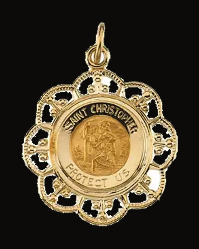 Round St. Christopher Medal — 14K Yellow Gold