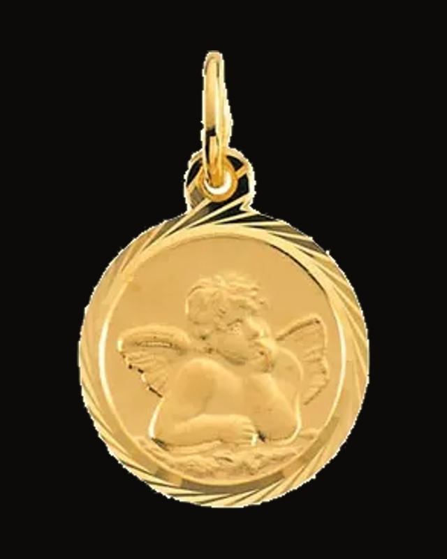Round Angel Medal — 14K Yellow Gold