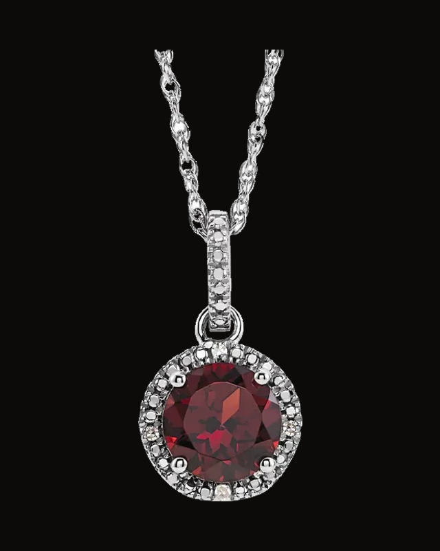 Halo-Style Birthstone Necklace — Rhodium-Plated on Sterling Silver · 0.01 CTW