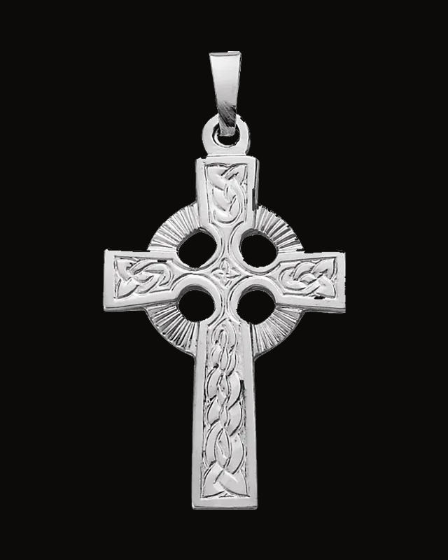 Celtic-Inspired Cross Pendant — 14K Yellow / White Gold