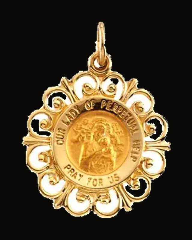Round Our Lady Of Perpetual Help Medal — 14K Yellow Gold