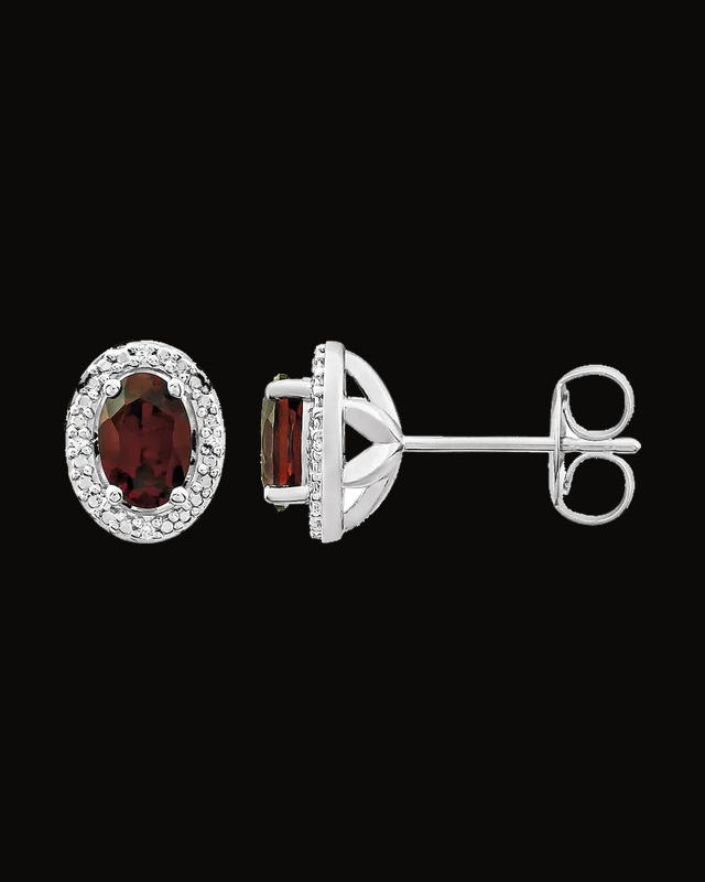 Oval 4-Prong Halo-Style Earrings — Sterling Silver · 0.025 CTW