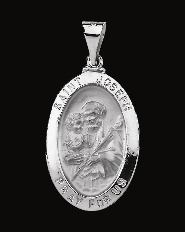 Oval Hollow St. Joseph Medal — 14K Yellow / White Gold