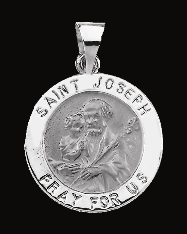 Round Hollow St. Joseph Medal — 14K Yellow / White Gold