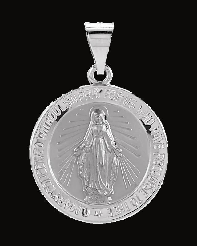 Hollow Round Miraculous Medal — 14K Yellow / White Gold