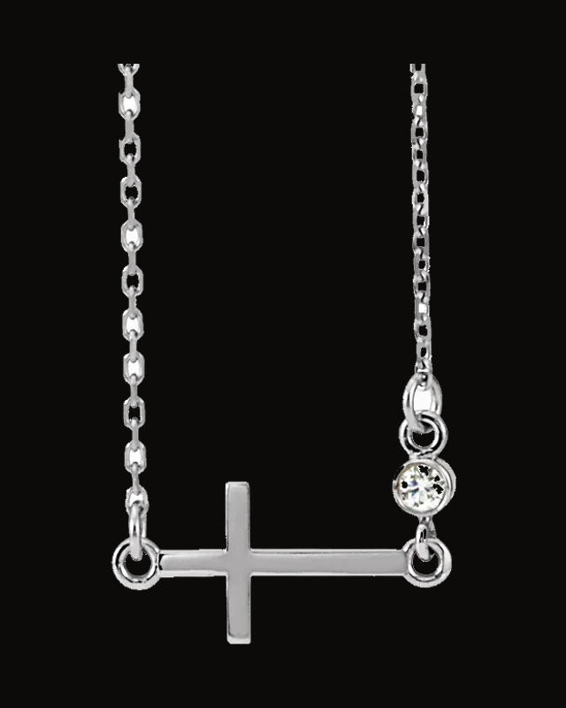 0.03 Ct Natural Diamond Sideways Cross Adjustable Necklace
