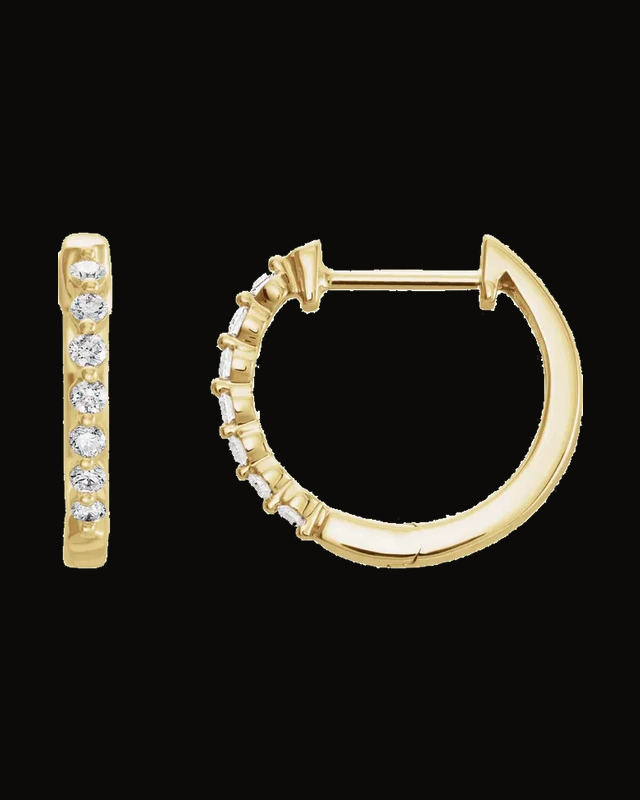 1/5 CTW Natural Diamond Hoop Earrings — 14K Yellow Gold
