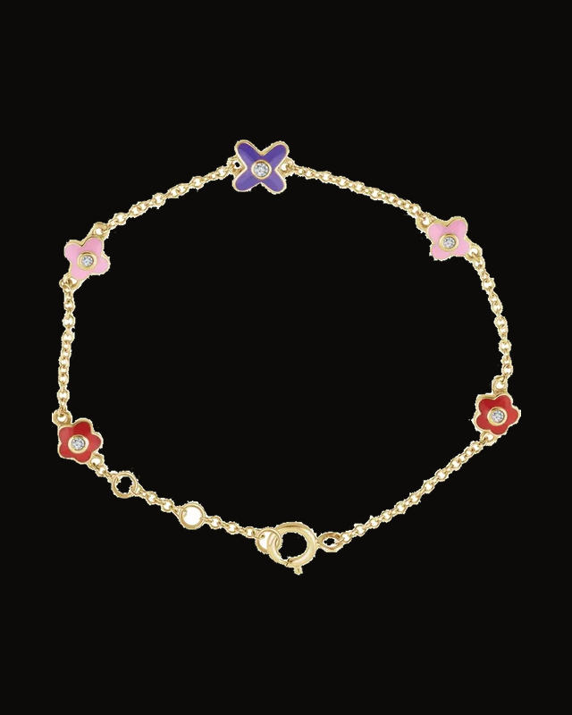 0.04 CTW Natural Diamond Youth Flower Bracelet — 10K Yellow Gold · 0.05 CTW