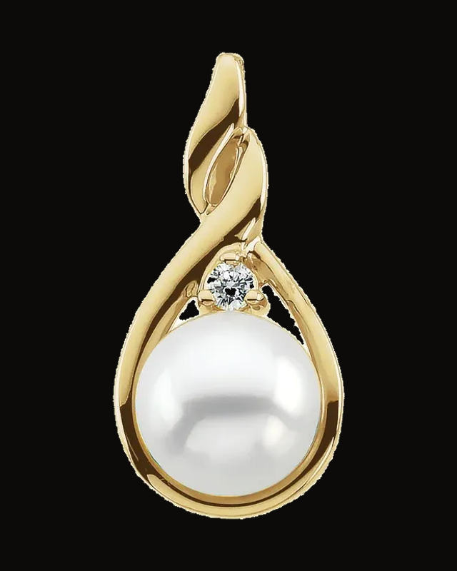 Cultured Pearl And Natural Diamond Pendant — 14K Yellow Gold · 0.03 CTW