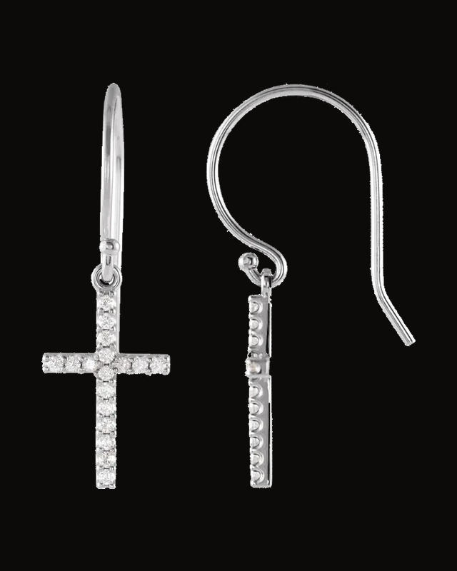 1/8 CTW Natural Diamond Tiny Cross Earrings — Rhodium-Plated on 14K White Gold