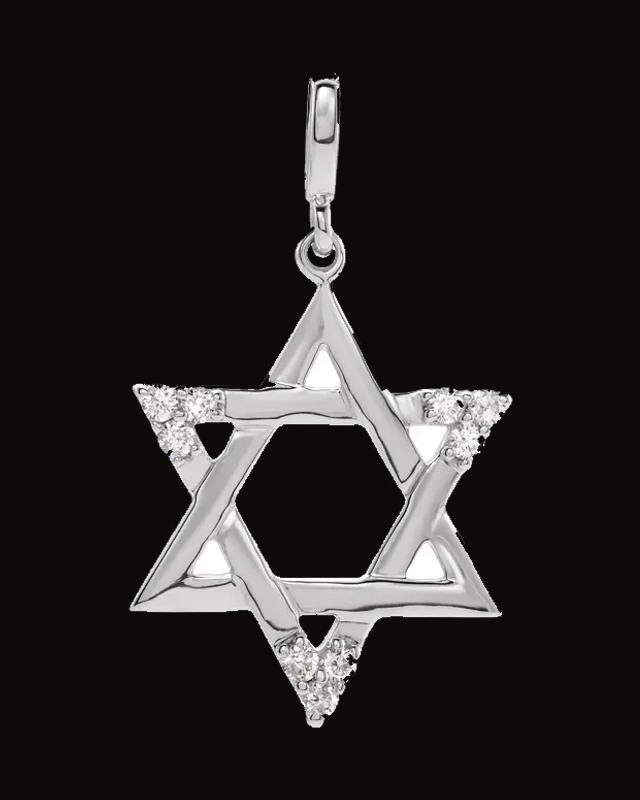 1/10 CTW Natural Diamond Star Of David Pendant — Rhodium-Plated on 14K White Gold