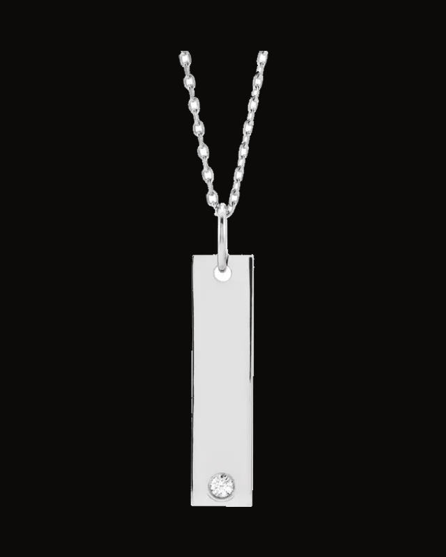 0.03 Ct Natural Diamond Engravable Bar Necklace