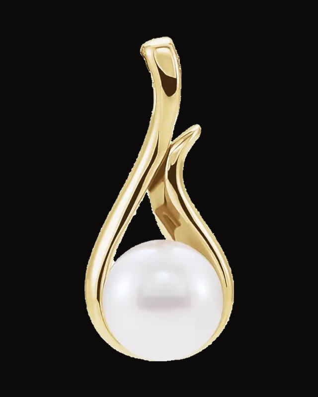 Cultured White Freshwater Pearl Pendant — 14K Yellow Gold
