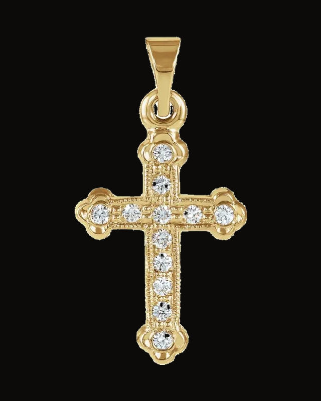 1/10 CTW Natural Diamond Cross Pendant — 14K Yellow Gold