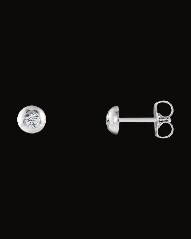 1/8 CTW Lab-Grown Diamond Domed Stud Earrings With Backs — 14K White / Yellow Gold