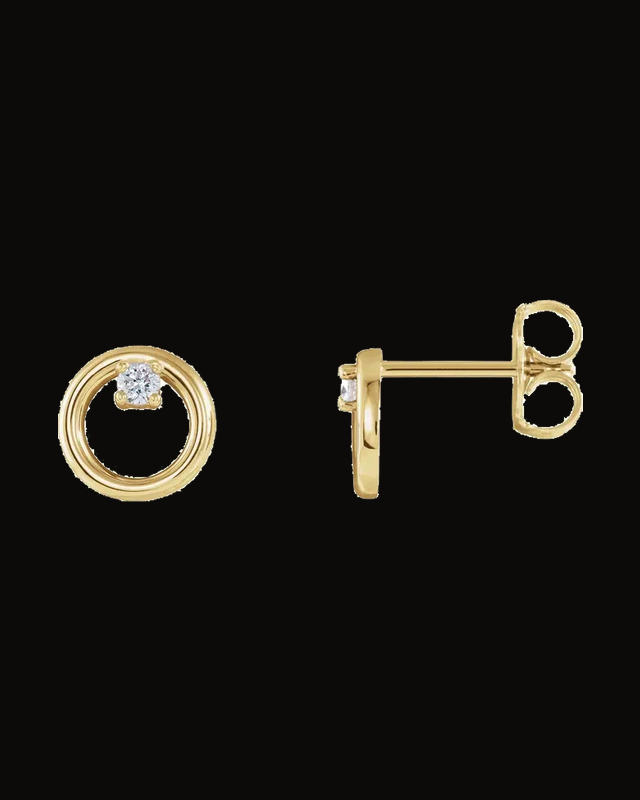 0.06 CTW Natural Diamond Circle Stud Earrings With Backs — 14K Yellow Gold