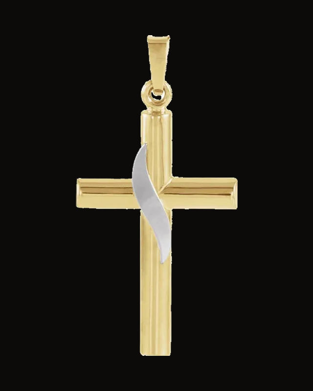 Two Tone Hollow Cross Pendant — Rhodium-Plated on 14K Yellow & White Gold