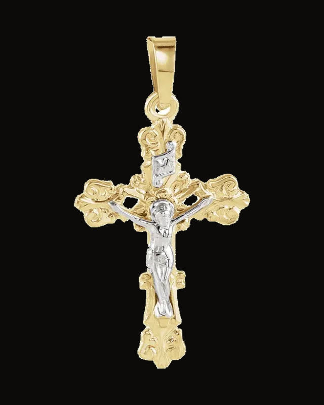 Crucifix Pendant — Rhodium-Plated on 14K Yellow & White Gold