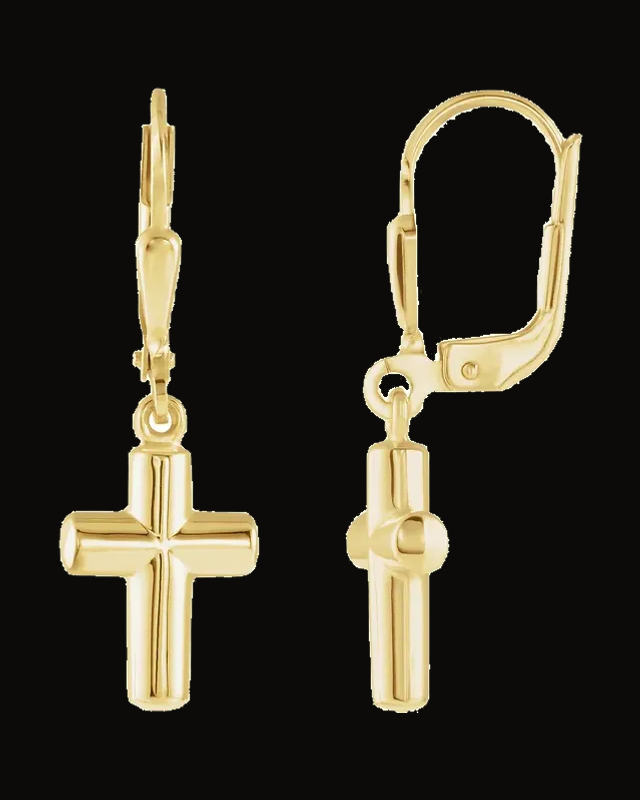 Cross Earrings — 14K Yellow Gold