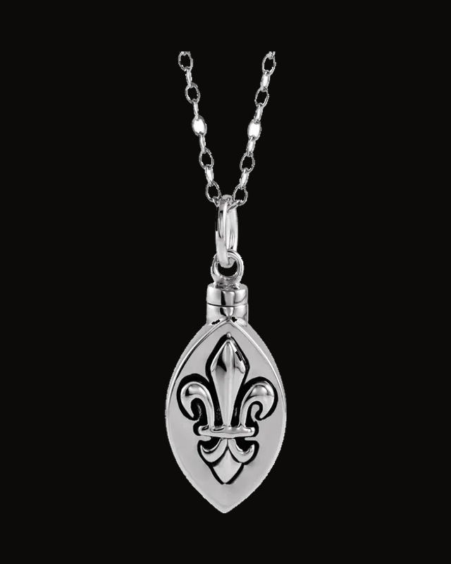 Fleur-de-lis Ash Holder Necklace — Rhodium-Plated on Sterling Silver