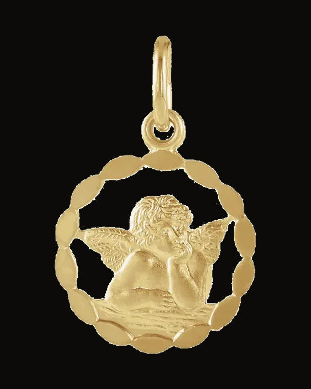 Round Angel Medal — 14K Yellow Gold