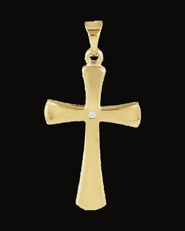 0.005 Ct Natural Diamond Cross Pendant — 14K Yellow Gold