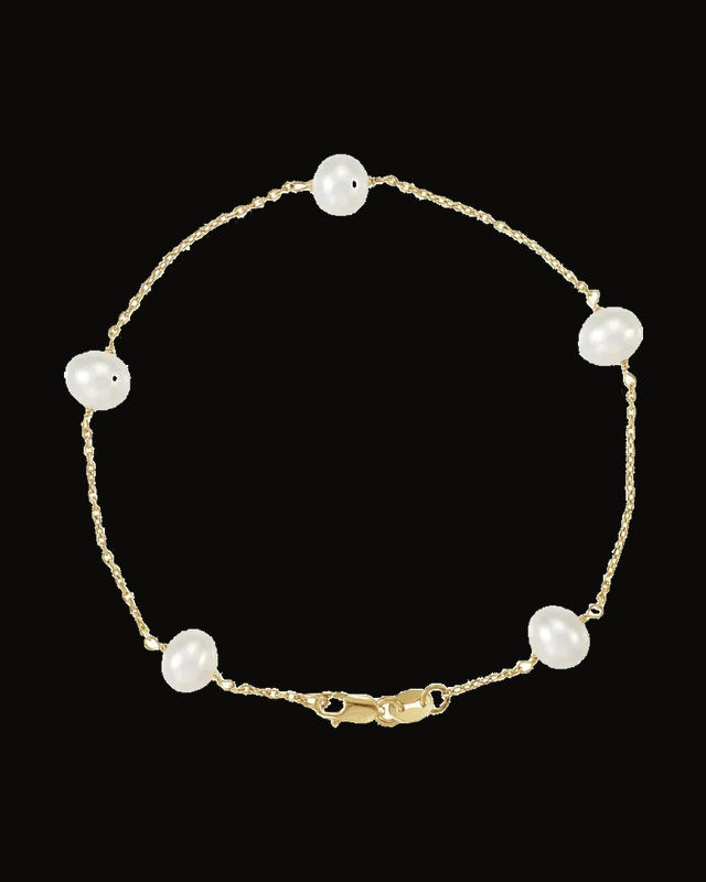 Cultured White Pearl Station Bracelet — 14K Yellow Gold · 5 mm