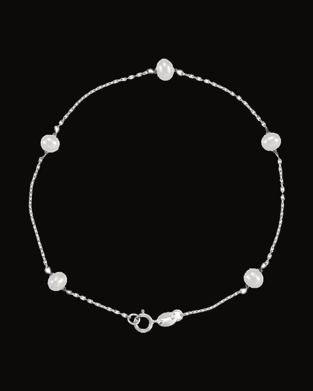 Cultured White Pearl Station Bracelet — Rhodium-Plated on 14K White Gold · Cultured Freshwater Pearl