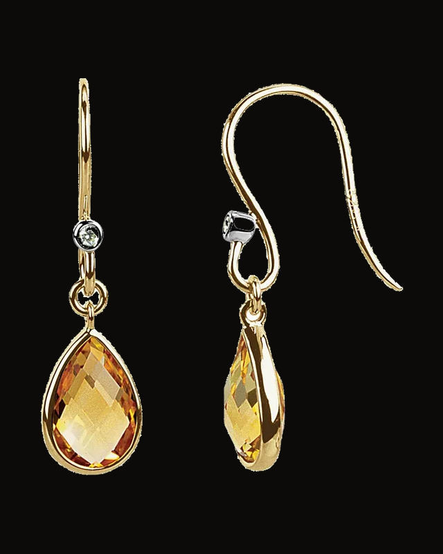 Natural Citrine And 0.02 CTW Natural Diamond Earrings — 14K Yellow Gold