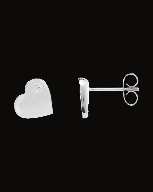 0.015 CTW Natural Diamond Heart Earrings — 18K White Gold-Plated on Sterling Silver