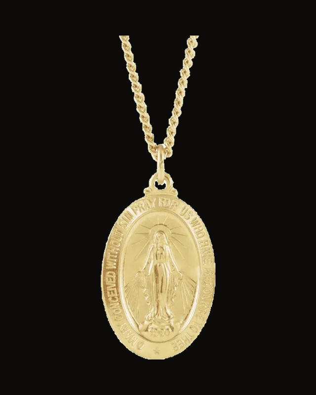 Oval Miraculous Medal Necklace — 24K Gold-Plated on 24K Yellow Gold-Plated