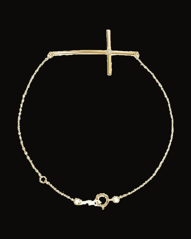 0.02 Ct Natural Diamond Sideways Cross Bracelet — 14K Yellow Gold · 0.025 CT