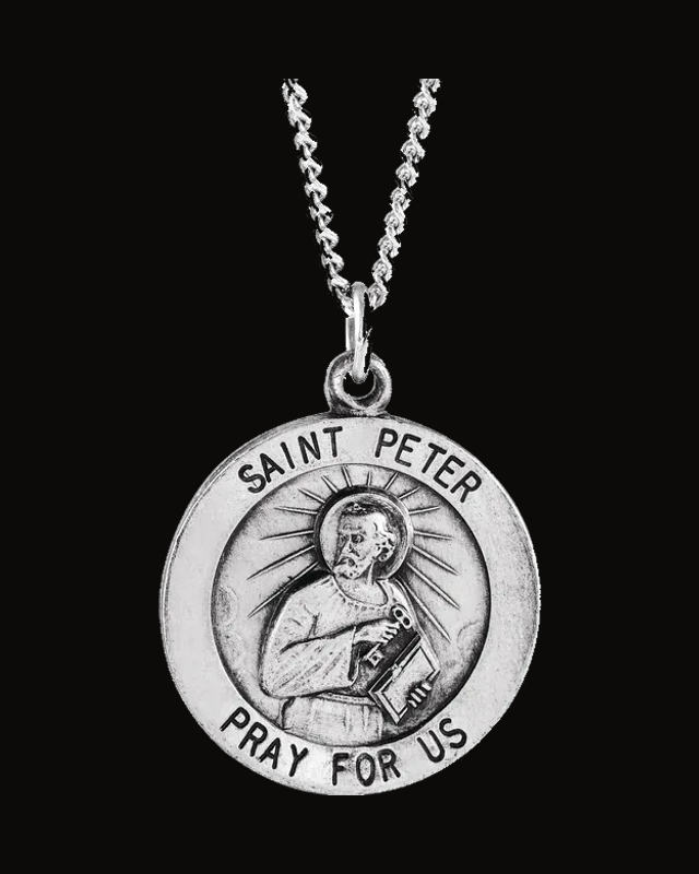 St. Peter the Apostle Medal Necklace or Pendant — Rhodium-Plated on Sterling Silver